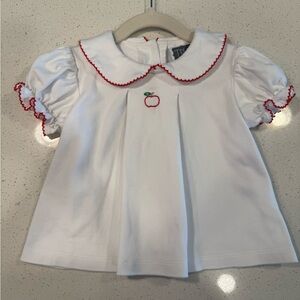 Scallop Peter Pan Collar girls Blouse with Apple embroidery